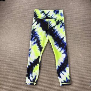 Athleta Elation Tie Dye 7/8 Tight Neon Yellow Blue High Rise Leggings 531315 S
